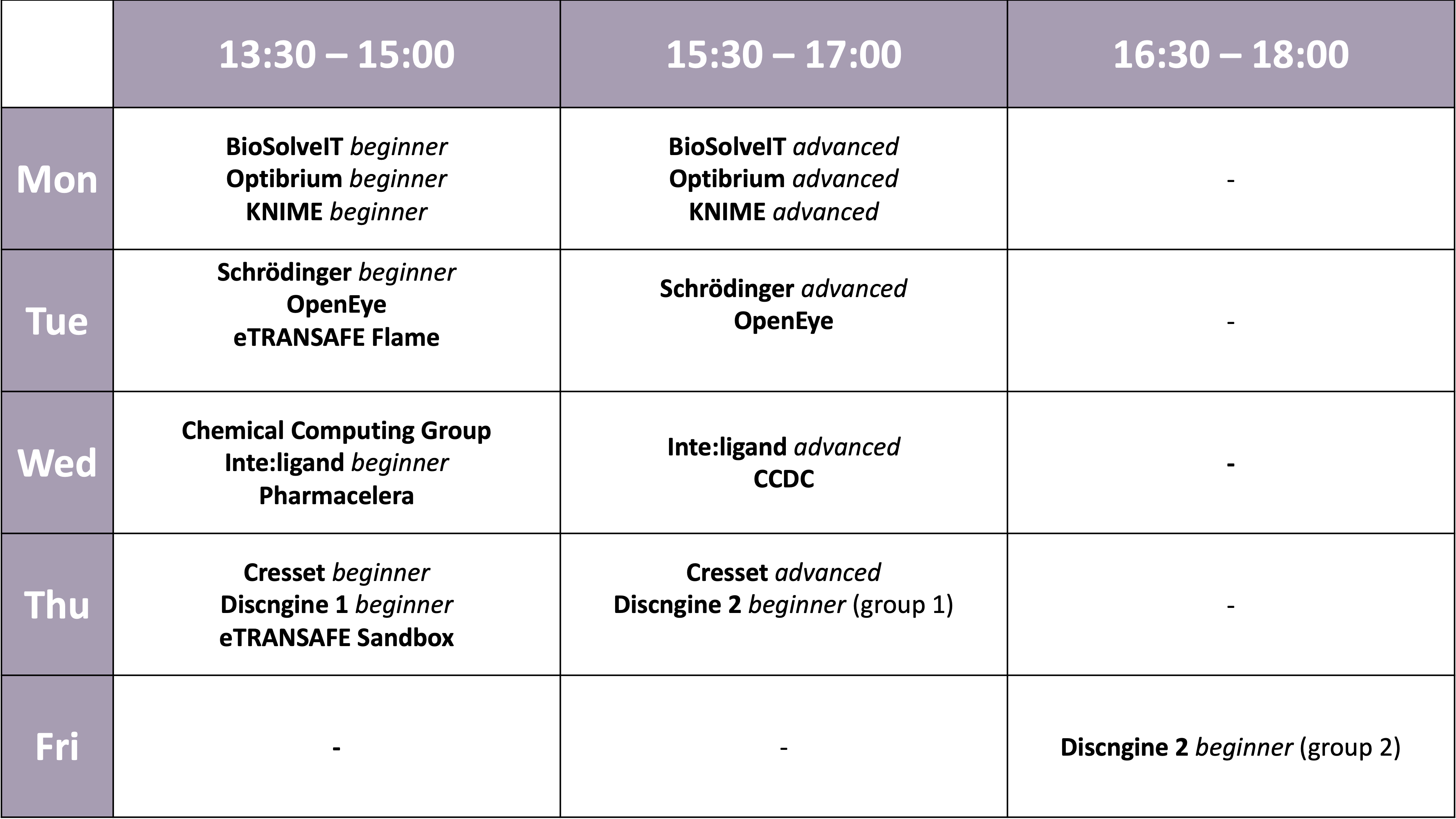 Workshop Timetable